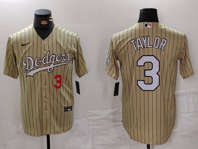 Men Los Angeles Dodgers #3 Taylor yellow Stripe Game 2024 Nike MLB Jersey style 2->los angeles dodgers->MLB Jersey